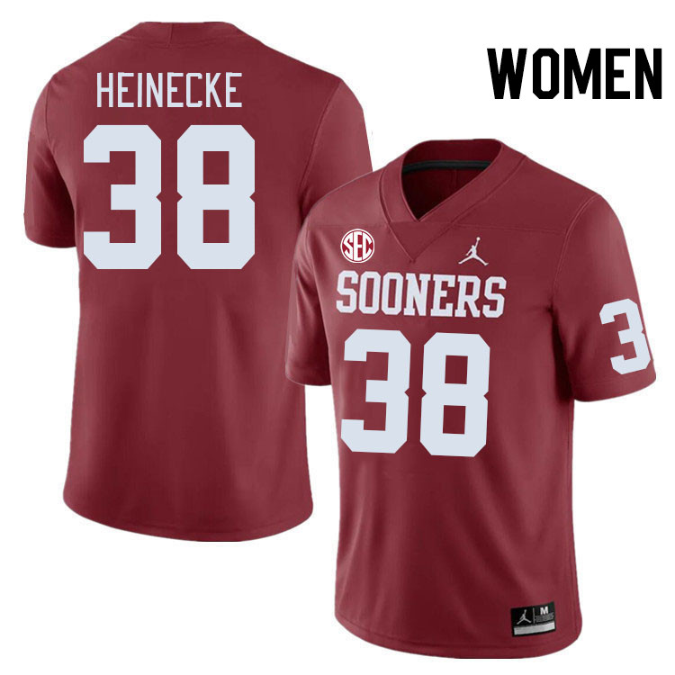 Women #38 Owen Heinecke Oklahoma Sooners 2024 SEC Conference College Football Jerseys-Crimson